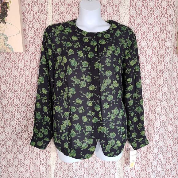 vintage 90s NWT CHAUS black green floral sheer button down blouse size 18 - Picture 1 of 12